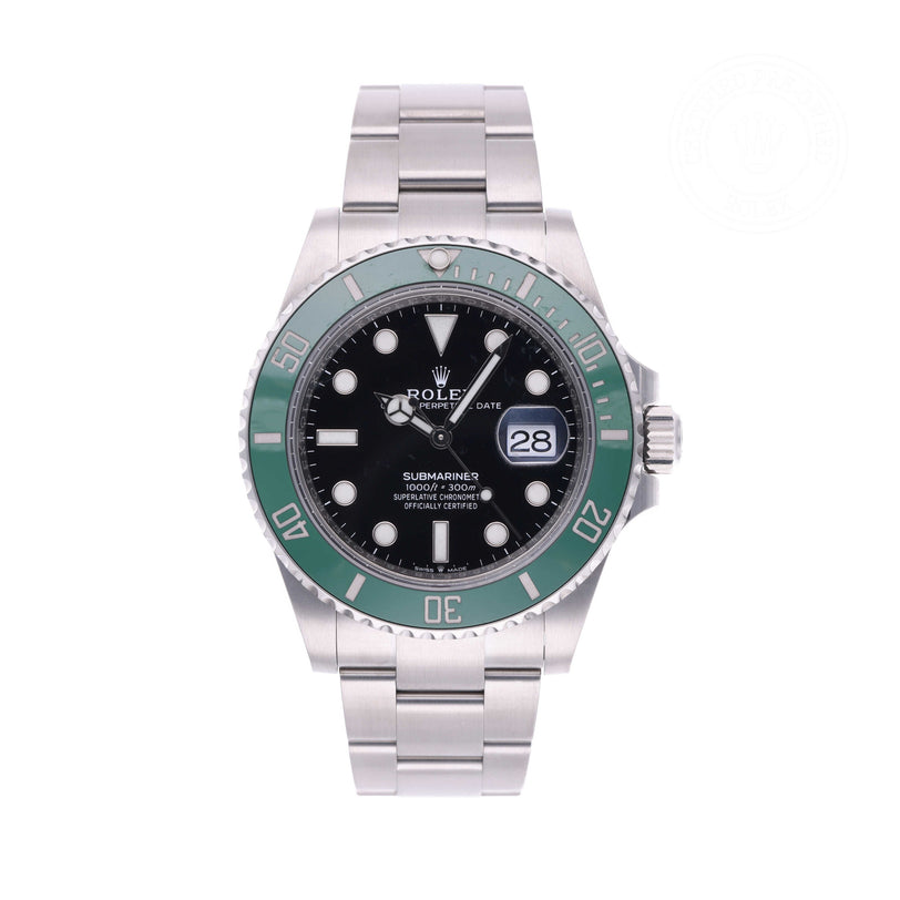 Rolex Certified Pre-owned Submariner M126610LV-0002 front on white background