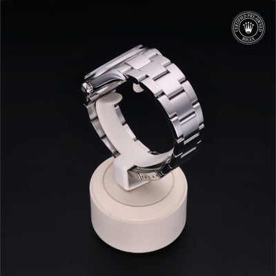 Rolex Certified Pre-owned Explorer M114270-0002 front on black background