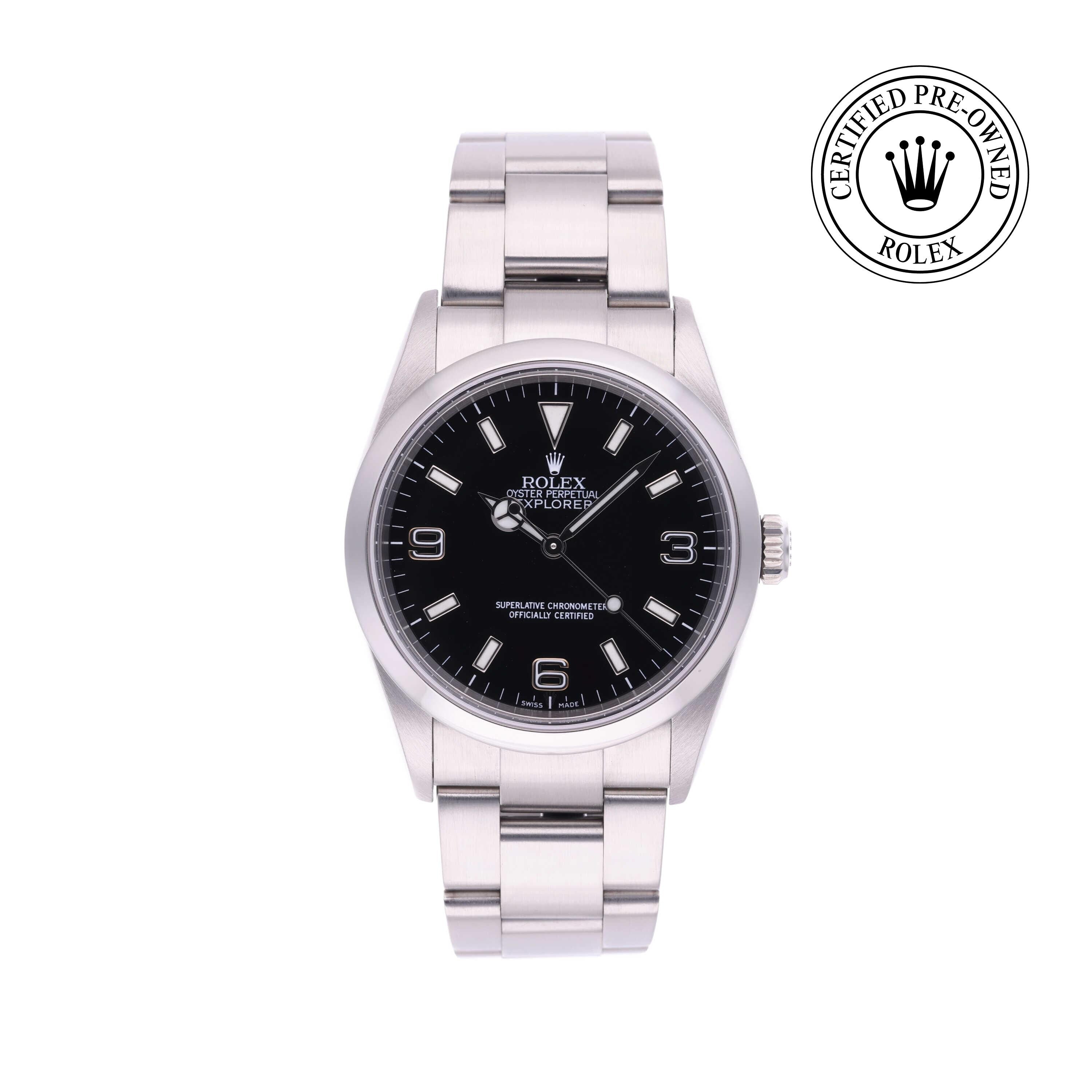 Rolex Certified Pre-owned Explorer M114270-0002 front on white background