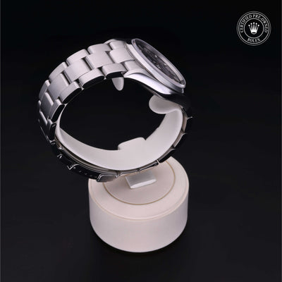 Rolex Certified Pre-owned Explorer M114270-0002 front on black background