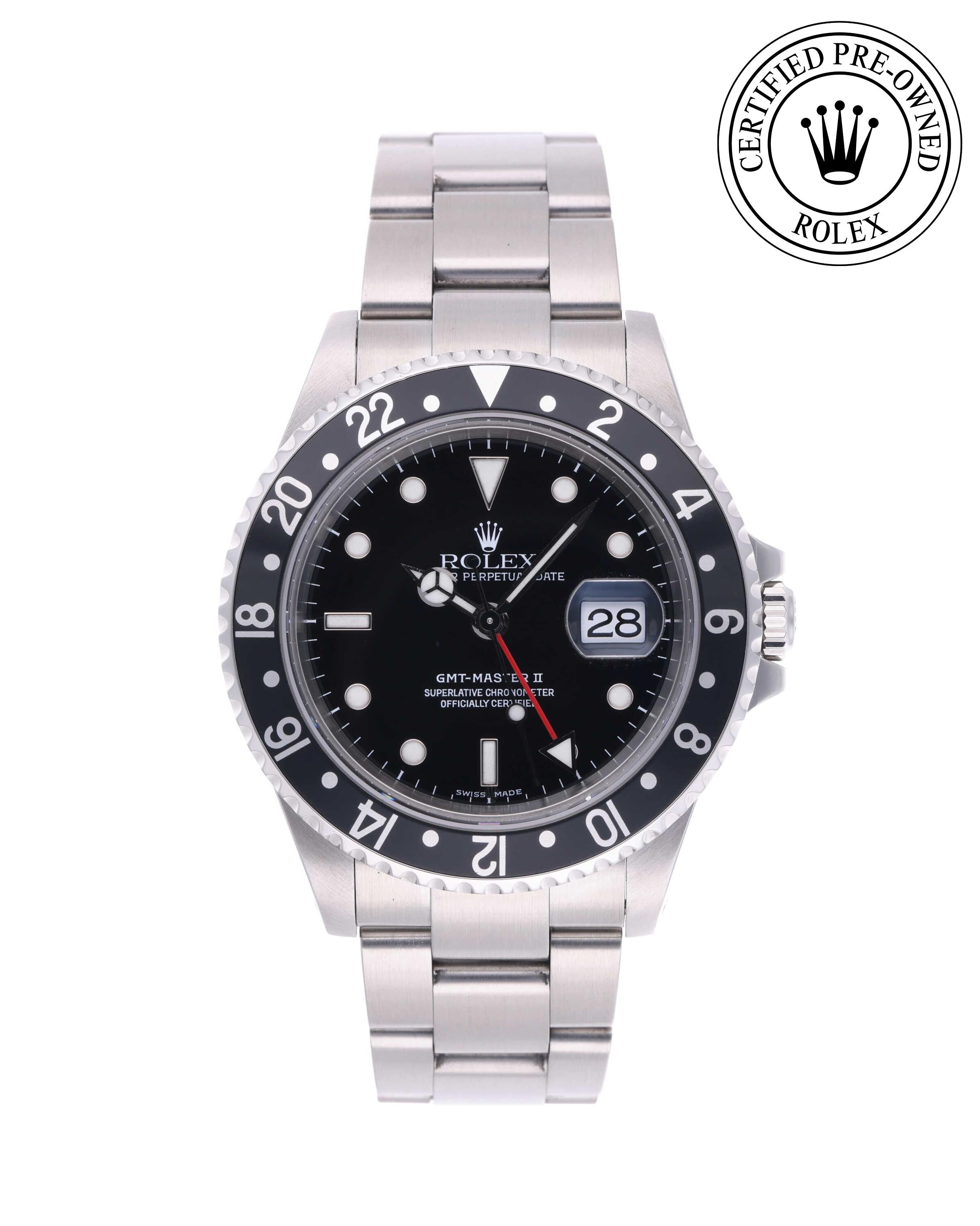 Rolex Certified Pre-owned GMT M16710LN-0004 front on white background