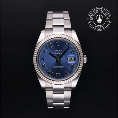 Rolex Certified Pre-owned Datejust M126334-0025 front on black background