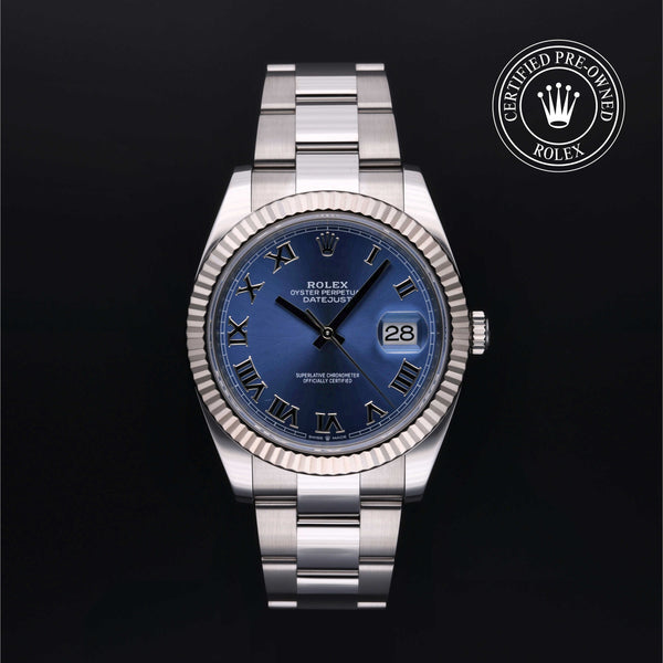 Rolex Certified Pre-owned Datejust M126334-0025 front on black background