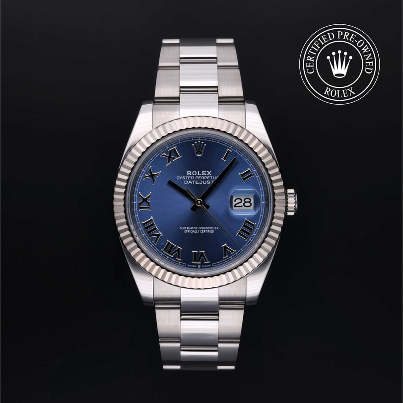 Rolex Certified Pre-owned Datejust M126334-0025 front on black background