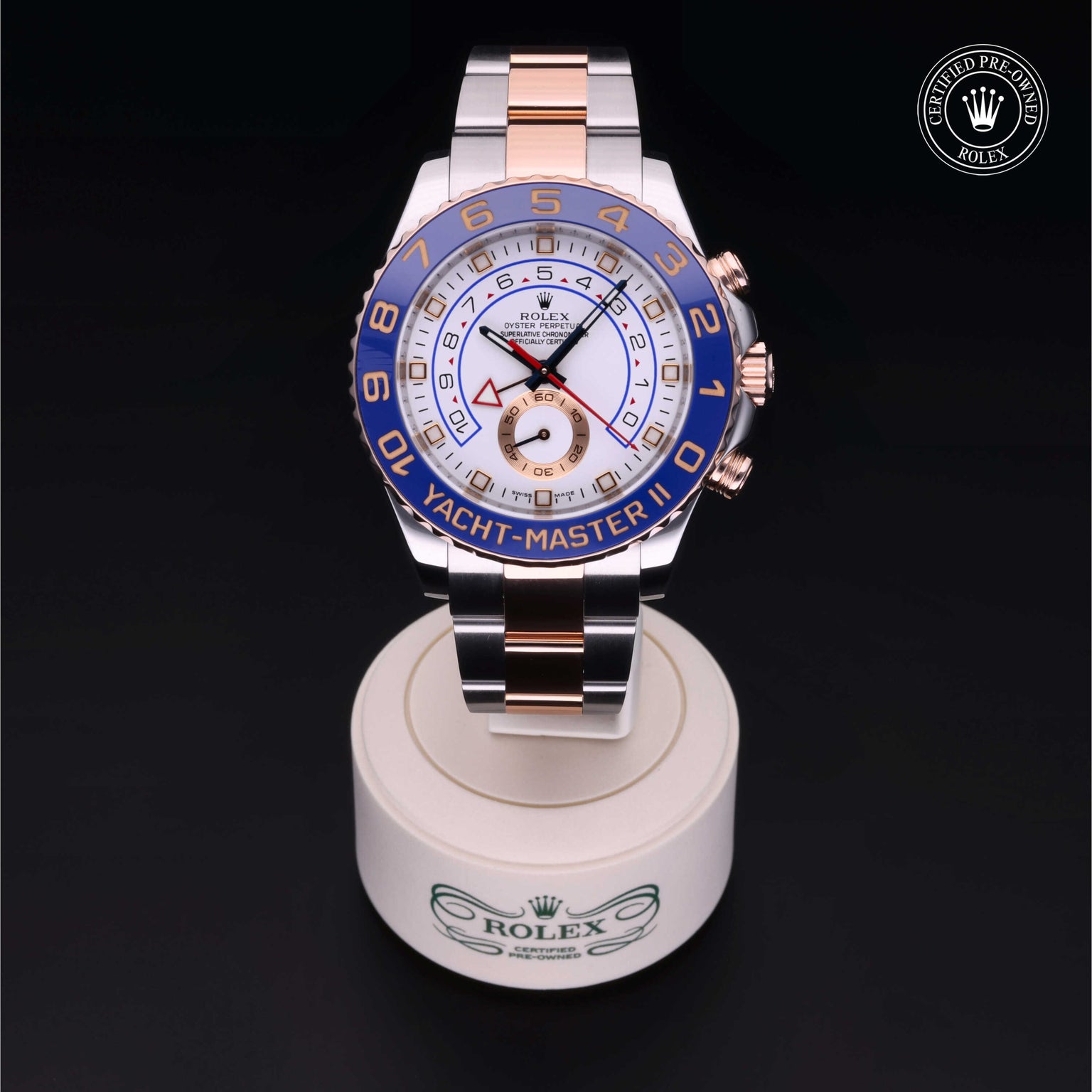 Rolex Certified Pre-owned Yacht-Master M116681-0001 front on black background