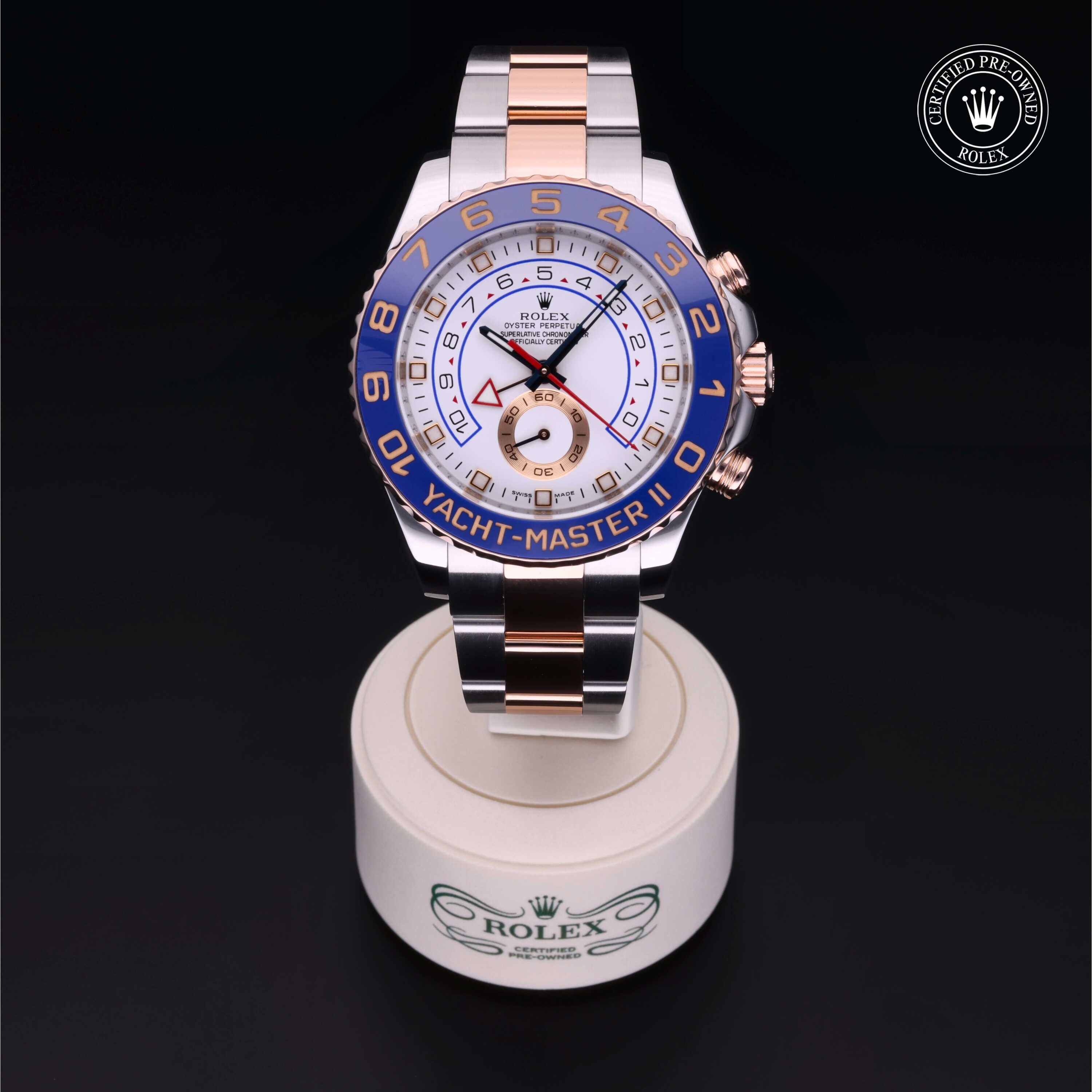 Rolex Certified Pre-owned Yacht-Master M116681-0001 front on black background