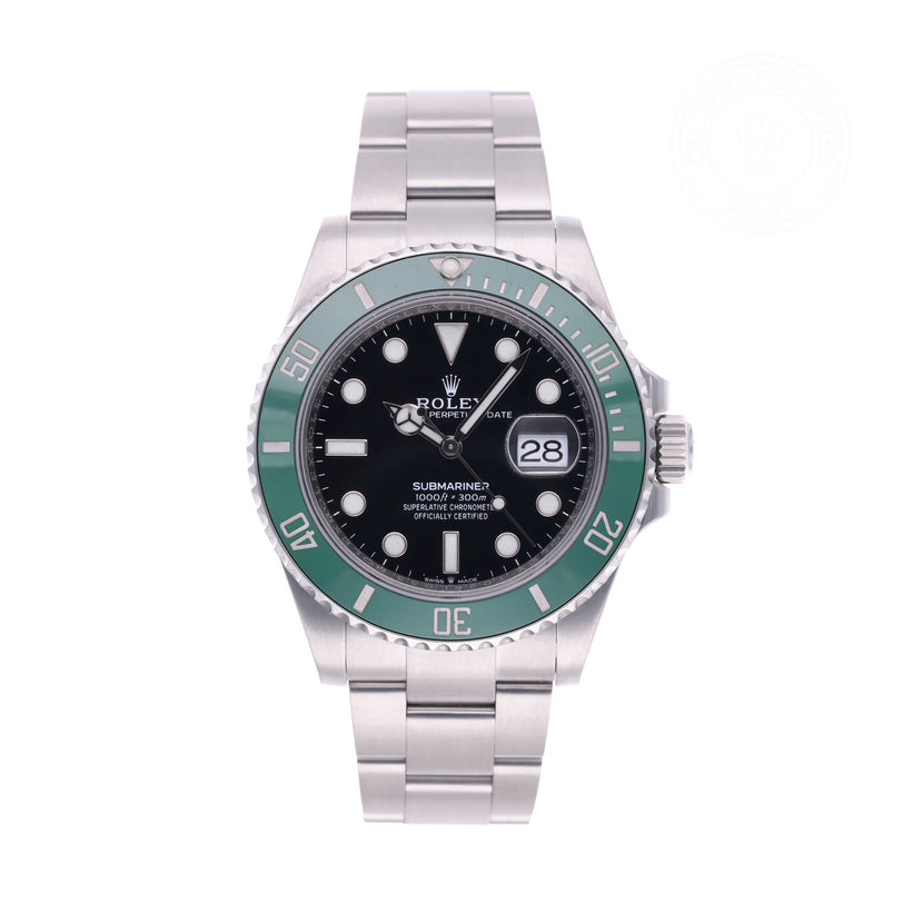 Rolex Certified Pre-owned Submariner M126610LV-0002 front on white background