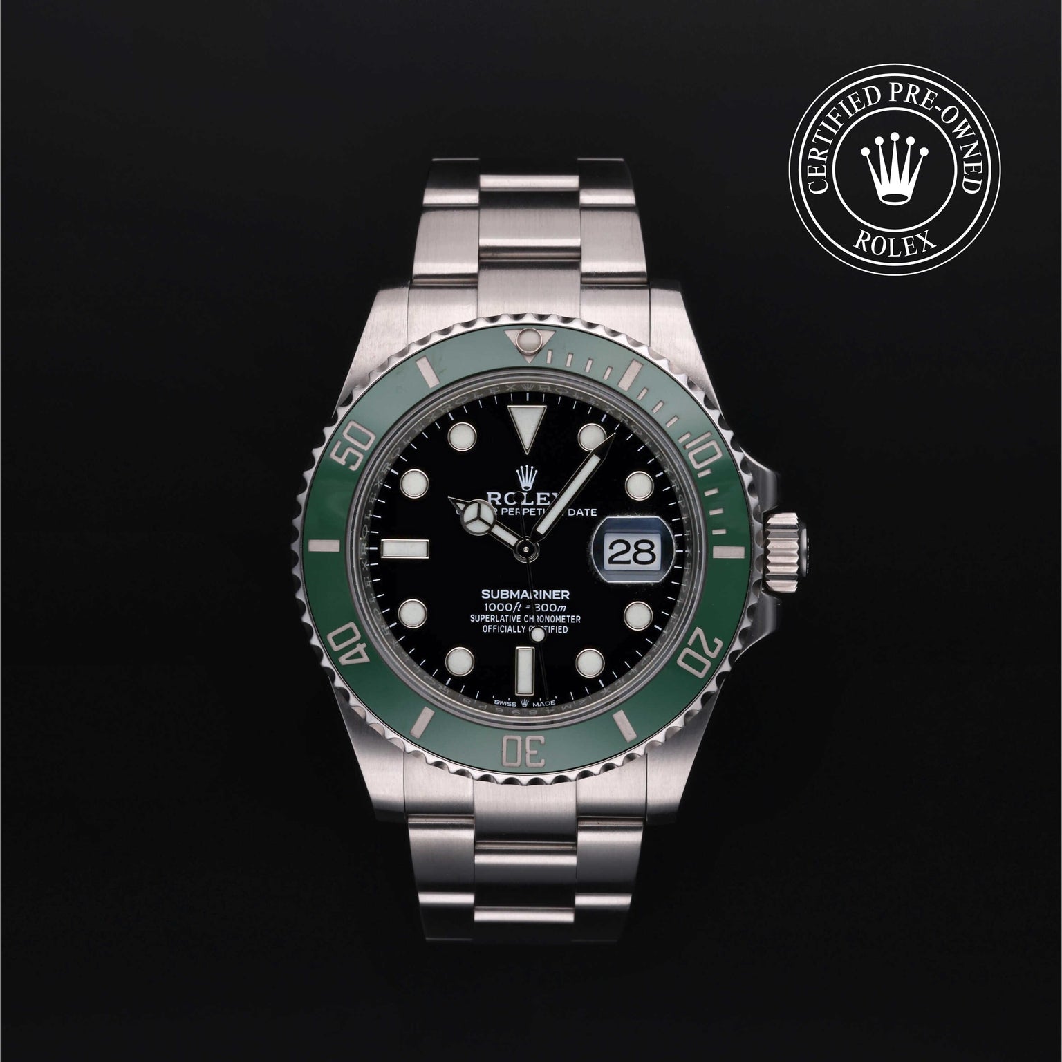 Rolex CPO Submariner M126610LV front on white background