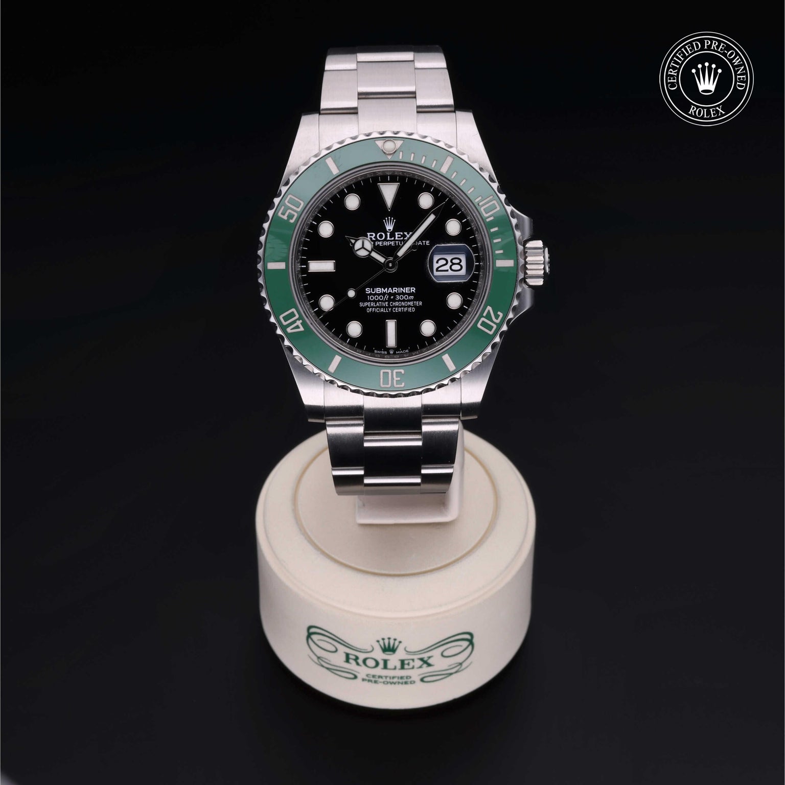 Rolex CPO Submariner M126610LV front on white background