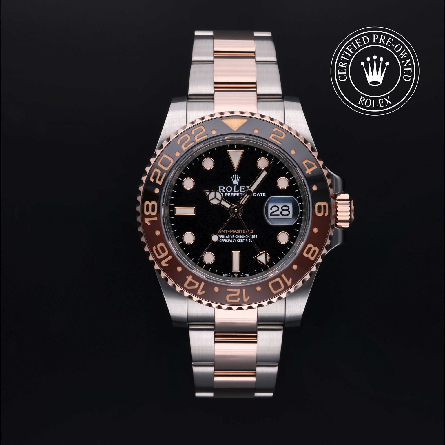 Rolex Certified Pre-owned GMT M126711CHNR-0002 front on black background
