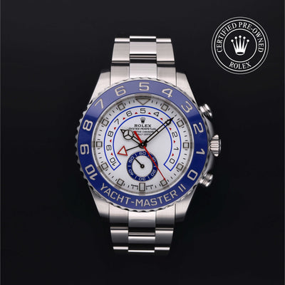 Rolex Certified Pre-owned Yacht-Master II M116680-0002 front on black background