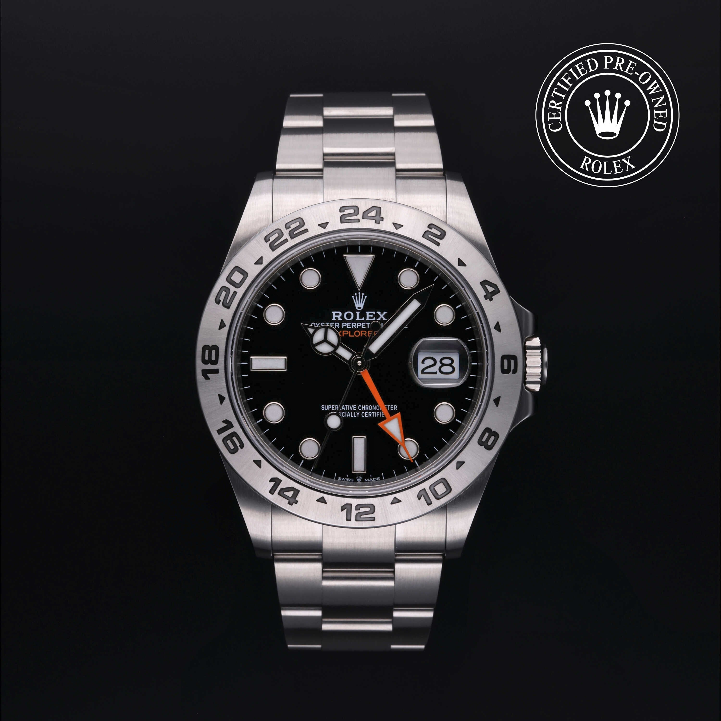 Rolex Certified Pre-owned Explorer M226570-0002 front on black background