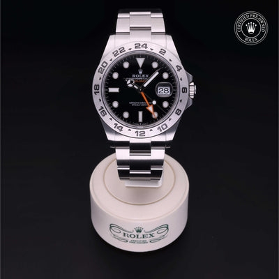 Rolex Certified Pre-owned Explorer M226570-0002 front on black background