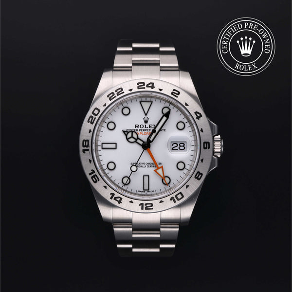 Rolex Certified Pre-owned Explorer M216570-0001 front on black background