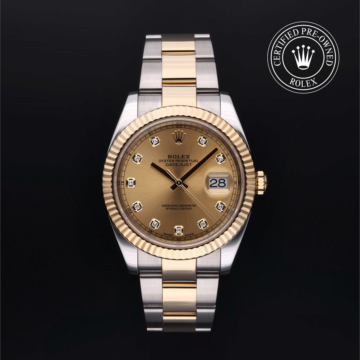 Rolex Certified Pre-owned Datejust M126333-0011 front on black background