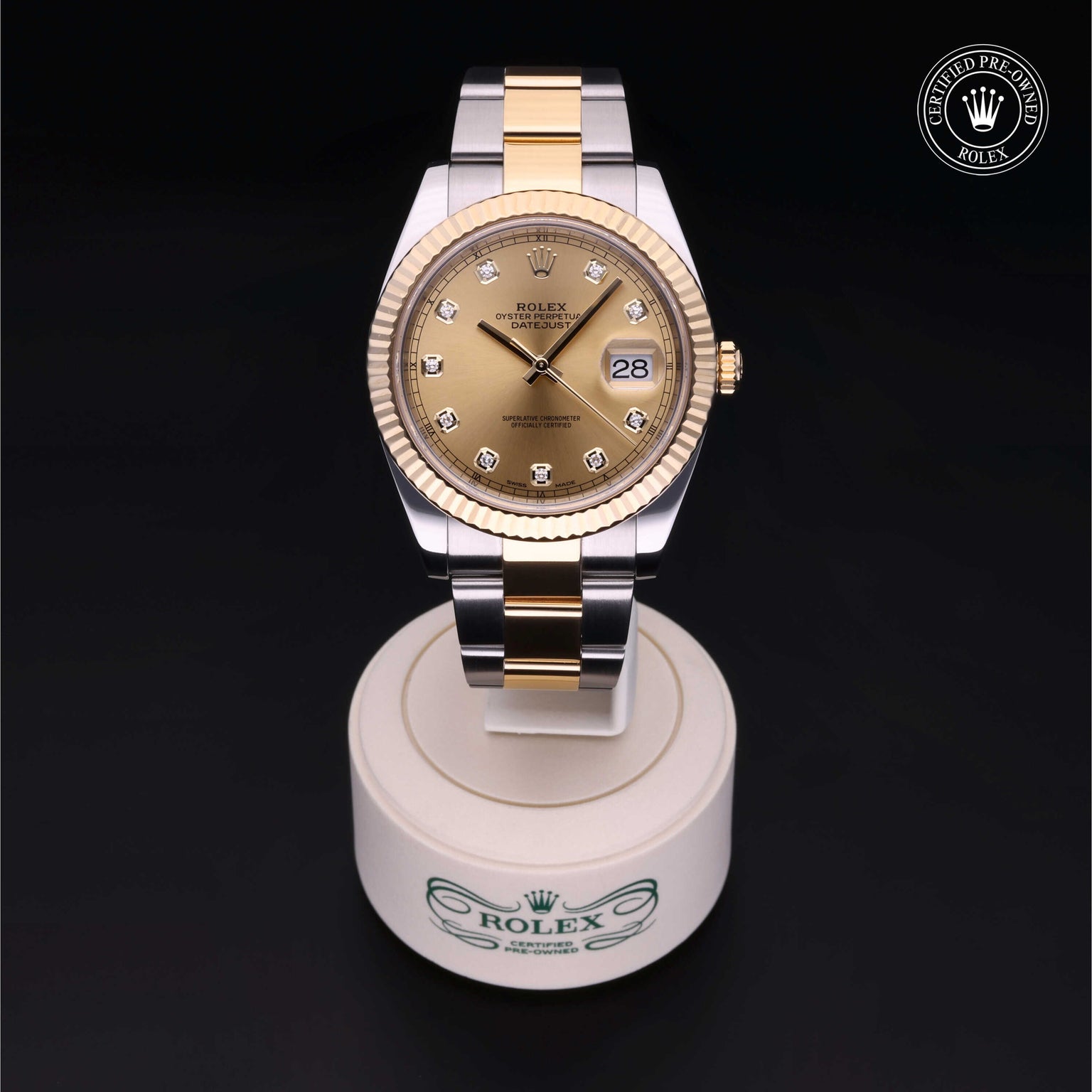 Rolex Certified Pre-owned Datejust M126333-0011 front on black background