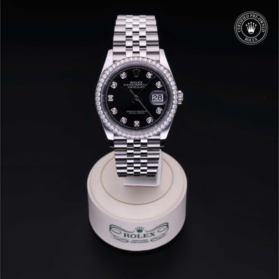 Rolex Certified Pre-owned Datejust M126284RBR-0019 front on black background