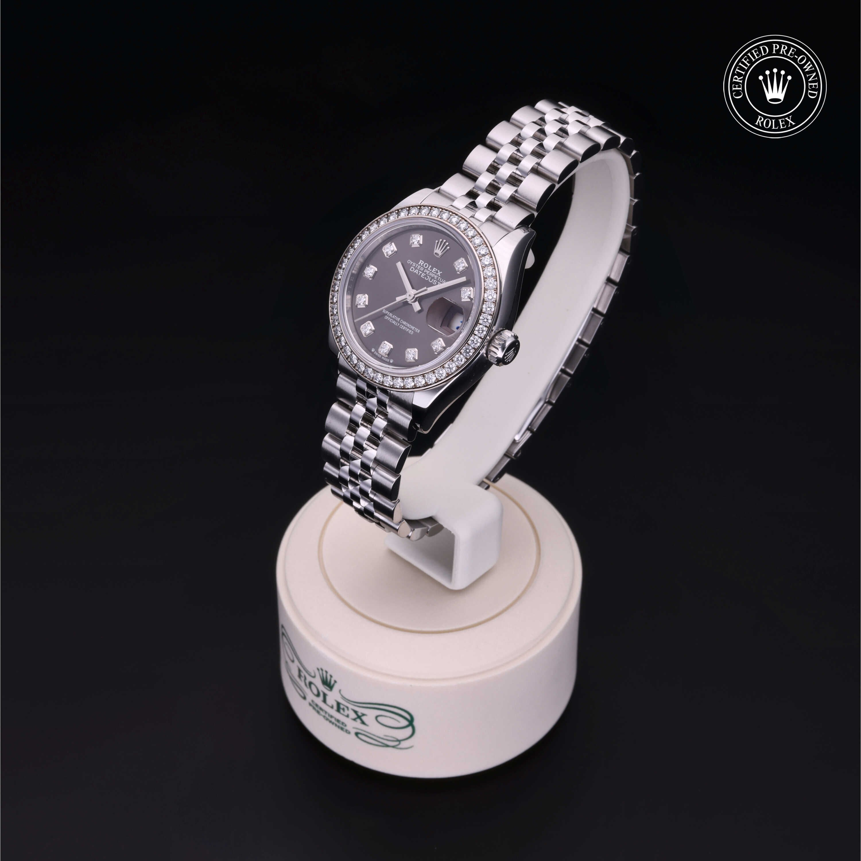 Rolex Certified Pre-owned Lady Datejust M279384RBR-0017 front on black background