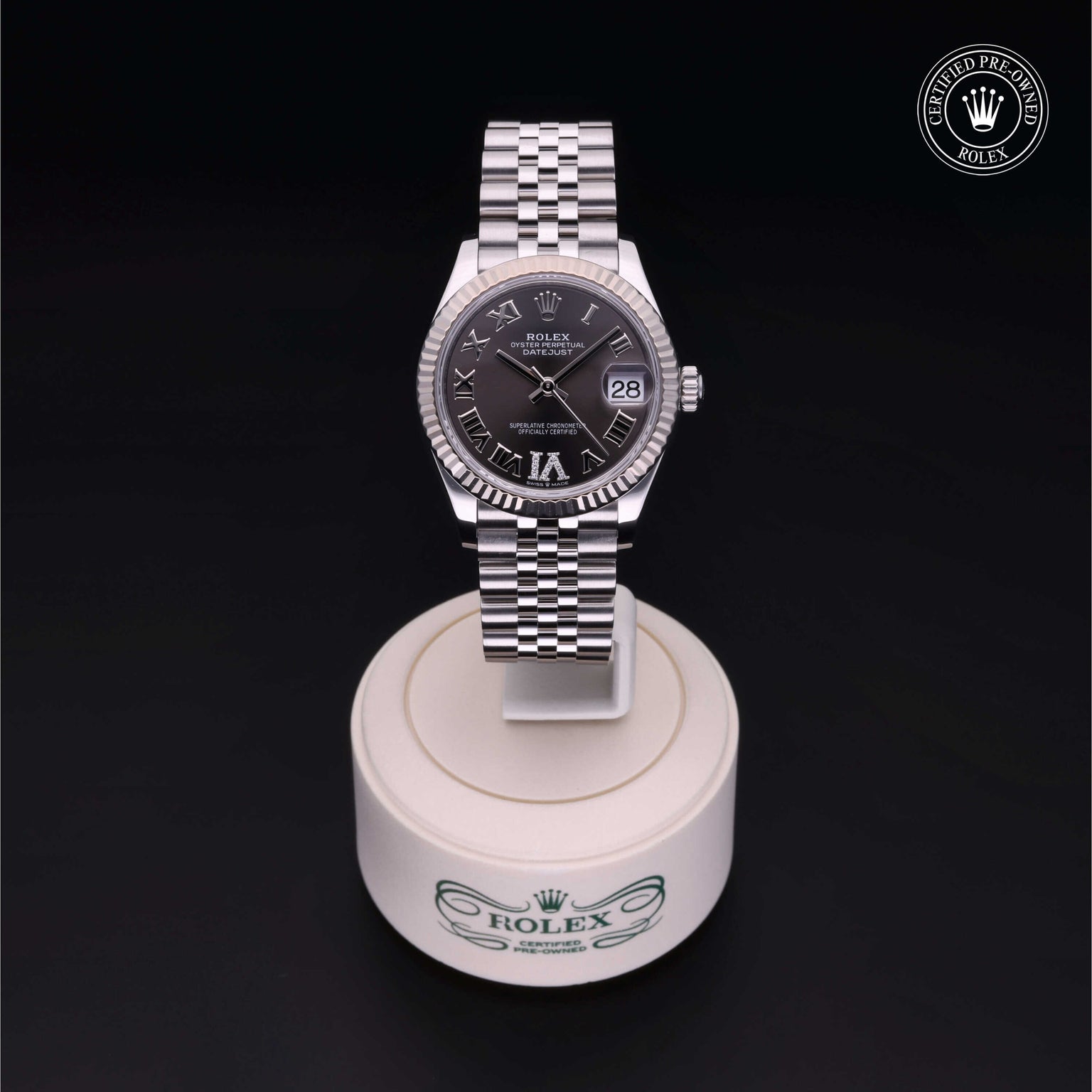 Rolex Certified Pre-owned Lady Datejust M278274-0028 front on black background