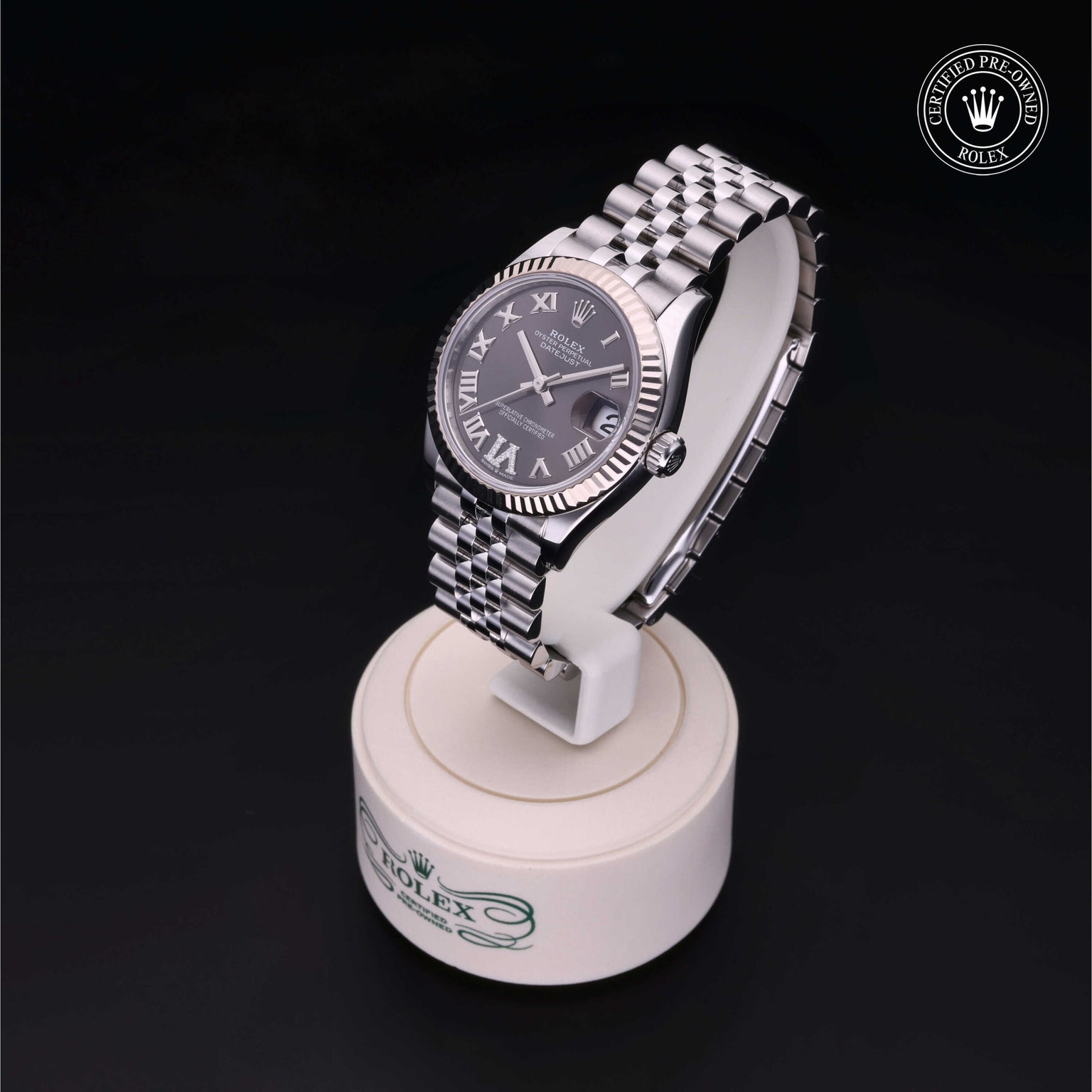 Rolex Certified Pre-owned Lady Datejust M278274-0028 front on black background