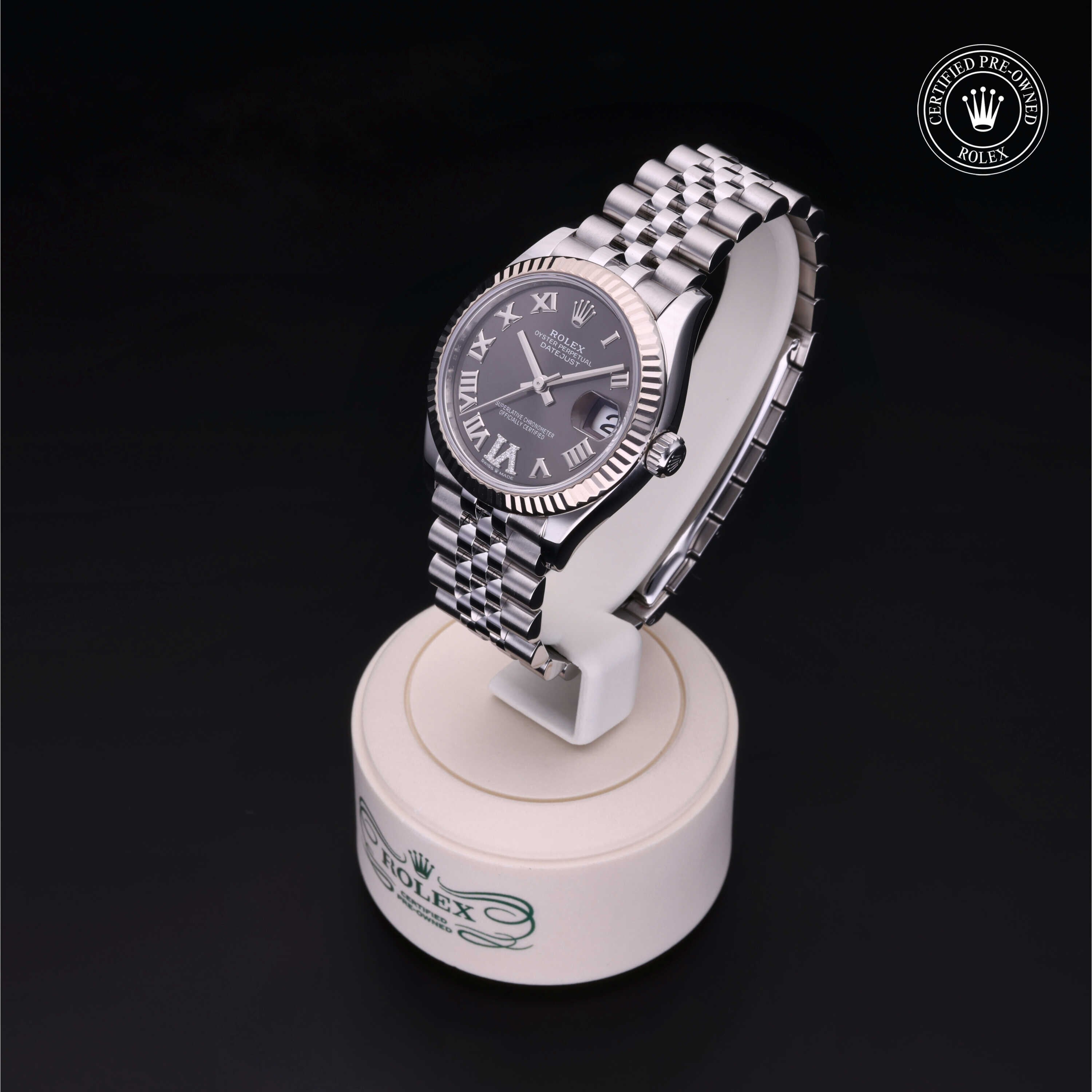 Rolex Certified Pre-owned Lady Datejust M278274-0028 front on black background