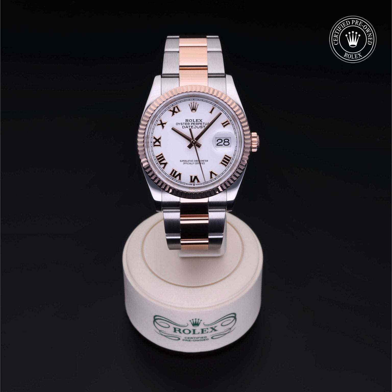 Rolex Certified Pre-owned Datejust M126231-0016 front on black background