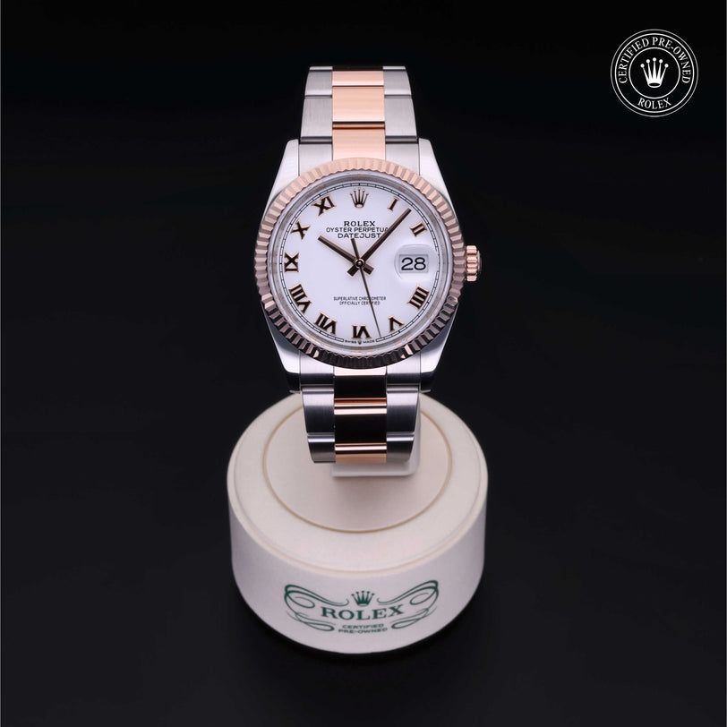 Rolex Certified Pre-owned Datejust M126231-0016 front on black background