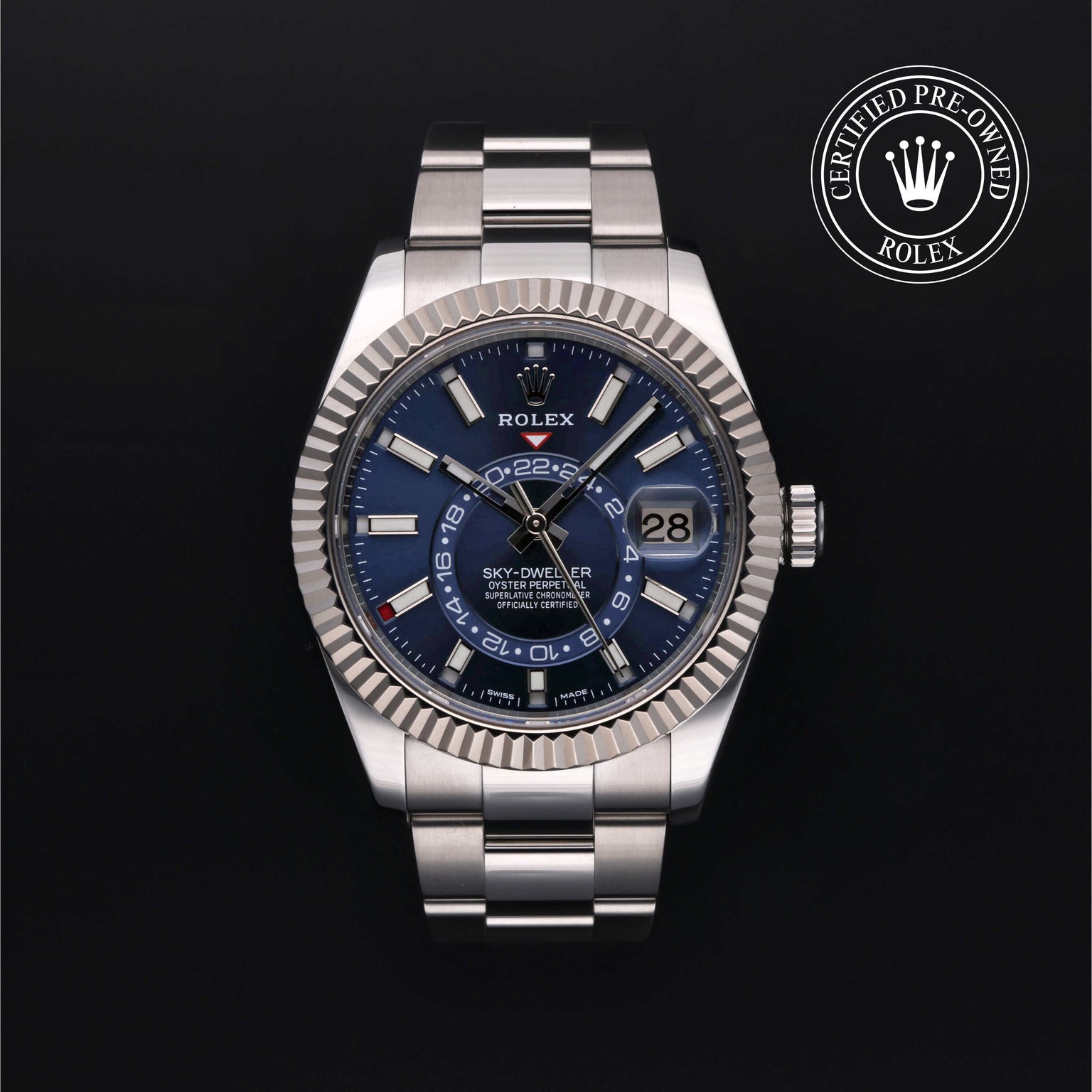 Rolex Certified Pre-owned Sky-Dweller M326934-0003 front on black background