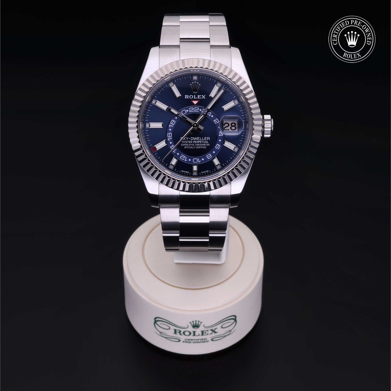 Rolex Certified Pre-owned Sky-Dweller M326934-0003 front on black background