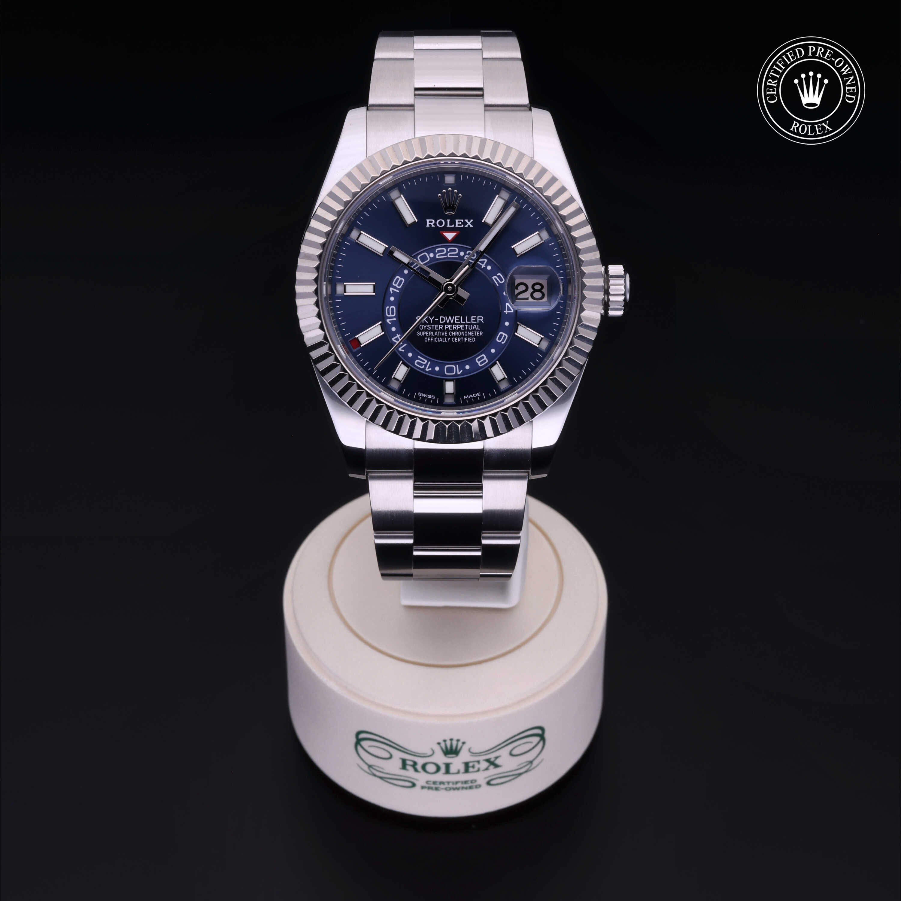 Rolex Certified Pre-owned Sky-Dweller M326934-0003 front on black background
