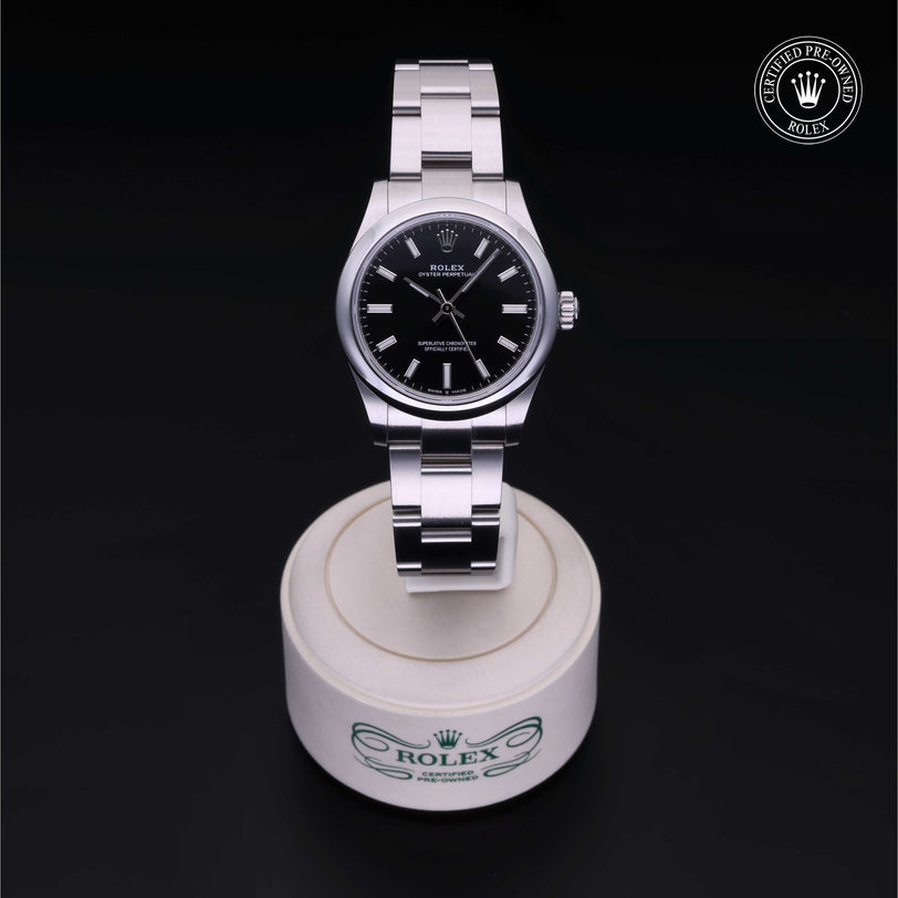 Rolex Certified Pre-owned Oyster Perpetual M277200-0002 front on black background