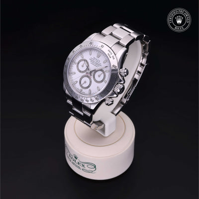 Rolex Certified Pre-owned Daytona M116520-0012 front on black background