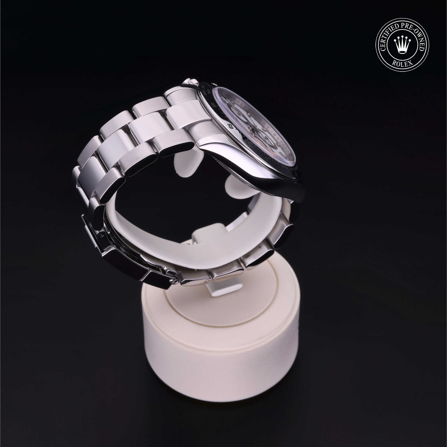 Rolex Certified Pre-owned Daytona M116520-0012 front on black background