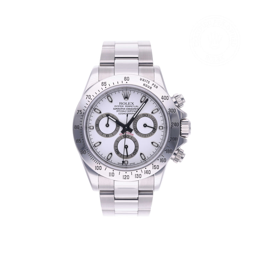 Rolex Certified Pre-owned Daytona M116520-0012 front on white background