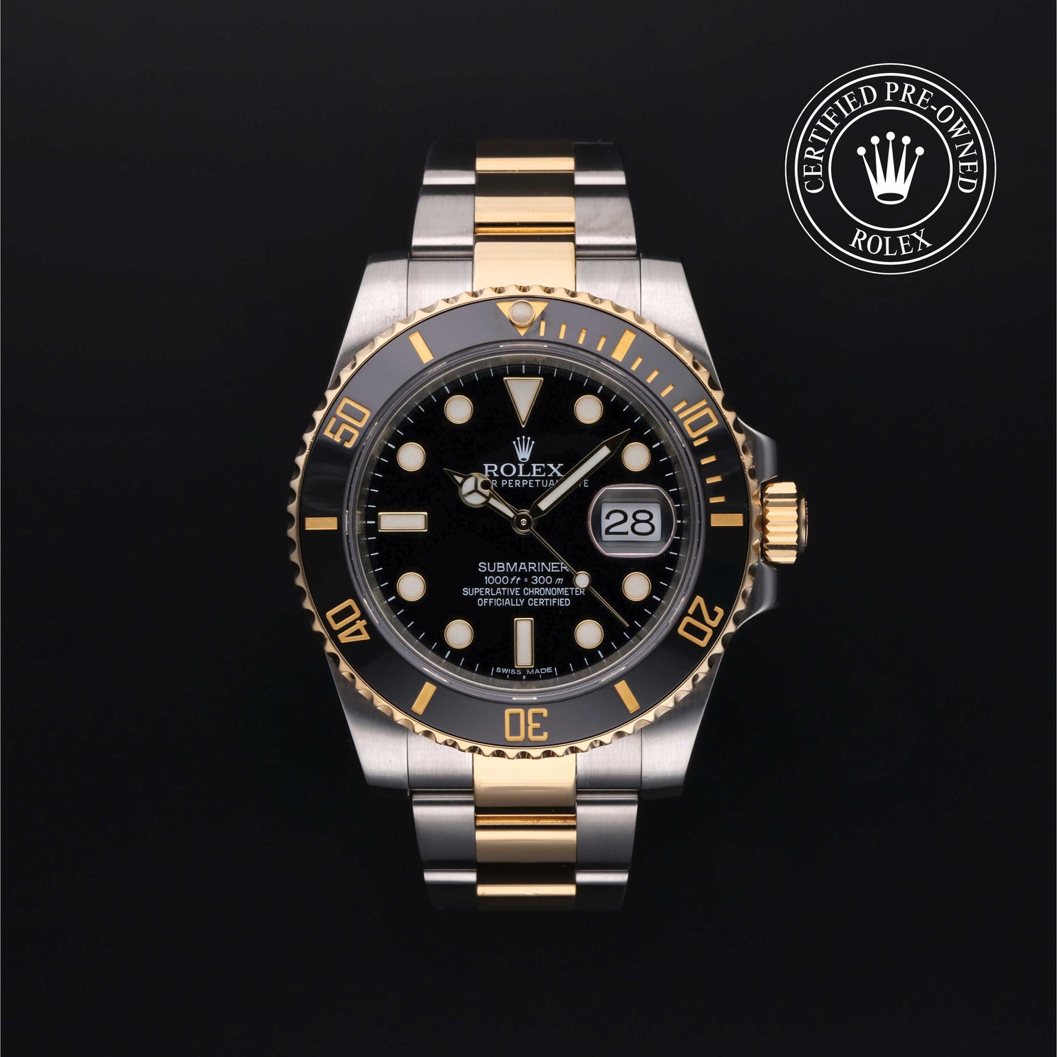 Rolex Certified Pre-owned Submariner M116613LN-0001 front on black background