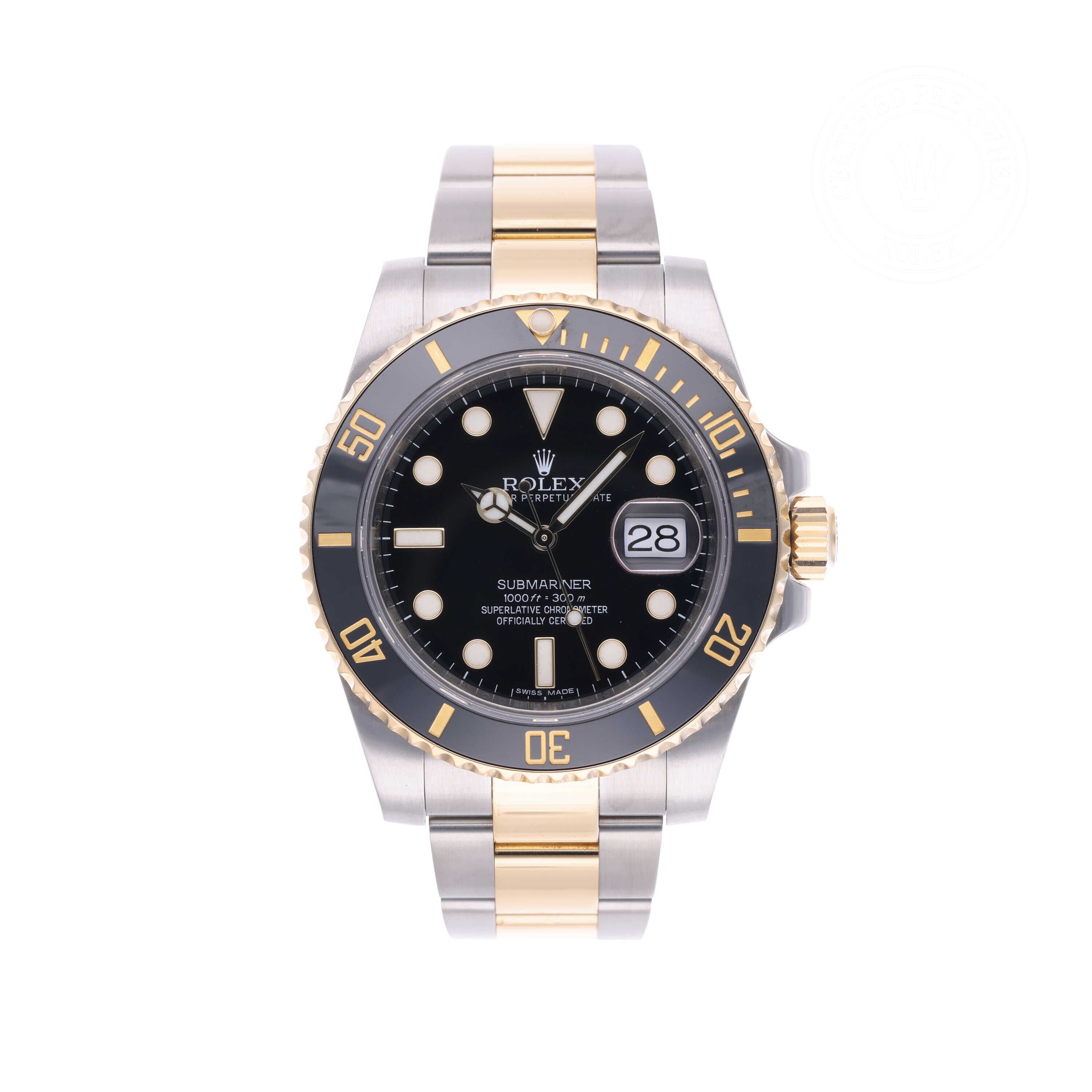 Rolex Certified Pre-owned Submariner M116613LN-0001 front on white background