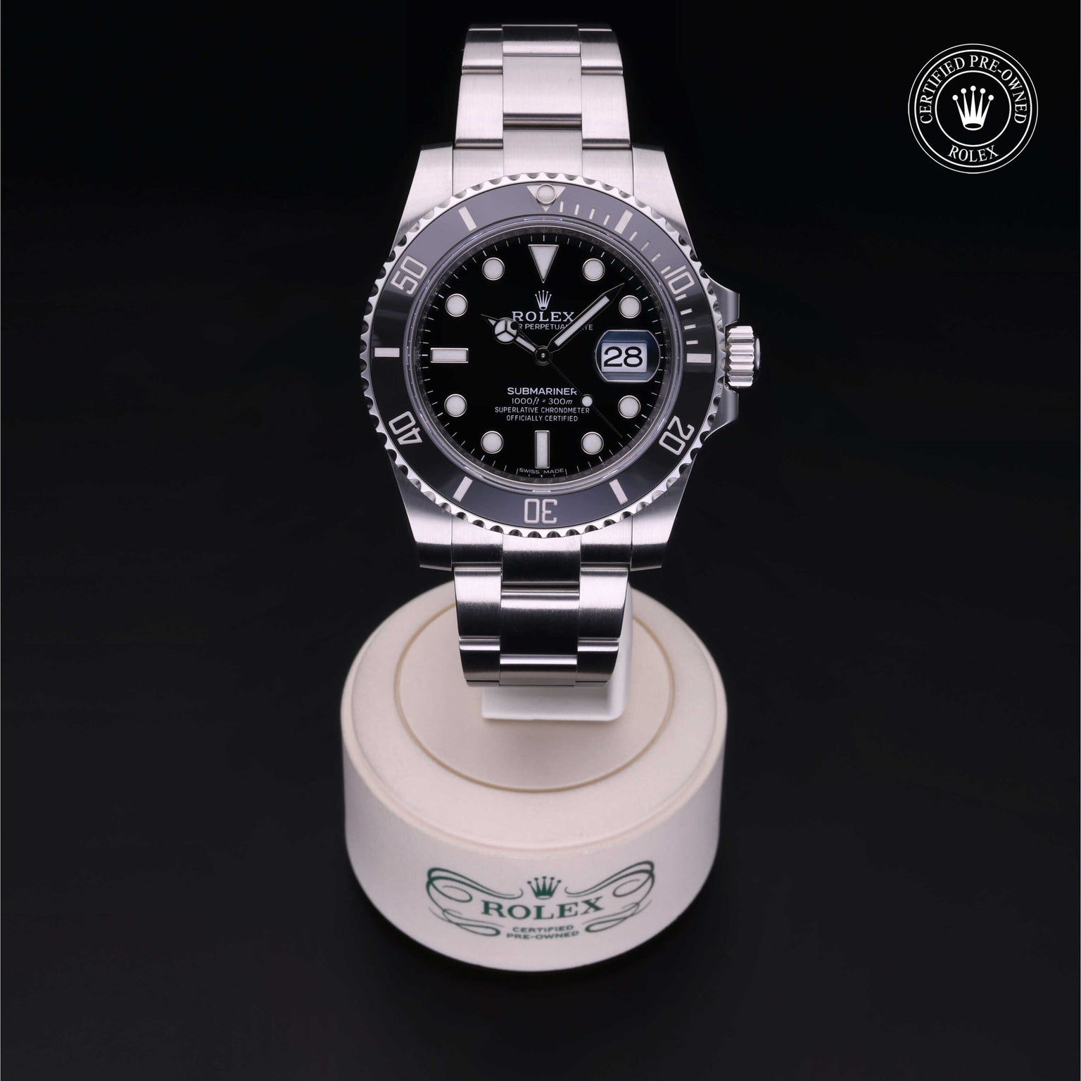 Rolex Certified Pre-owned Submariner M116610LN-0001 front on black background