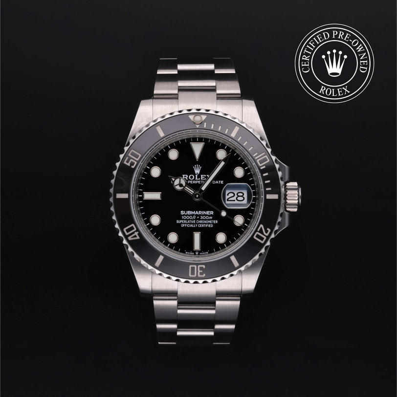 Rolex Certified Pre-owned Submariner M126610LN-0001 front on black background