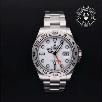 Rolex Certified Pre-owned Explorer M216570-0001 front on black background