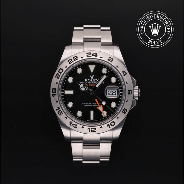 Rolex Certified Pre-owned Explorer M216570-0002 front on black background
