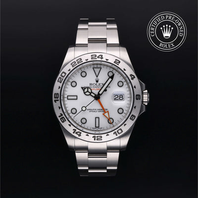 Rolex Certified Pre-owned Explorer M216570-0001 front on black background