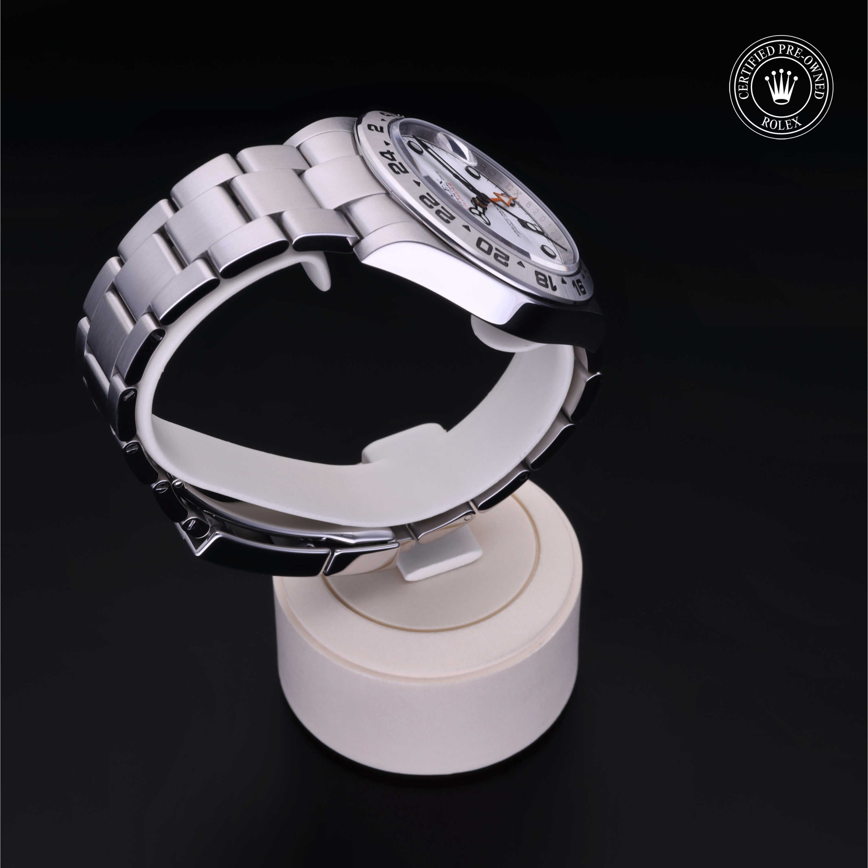 Rolex Certified Pre-owned Explorer M216570-0001 front on black background