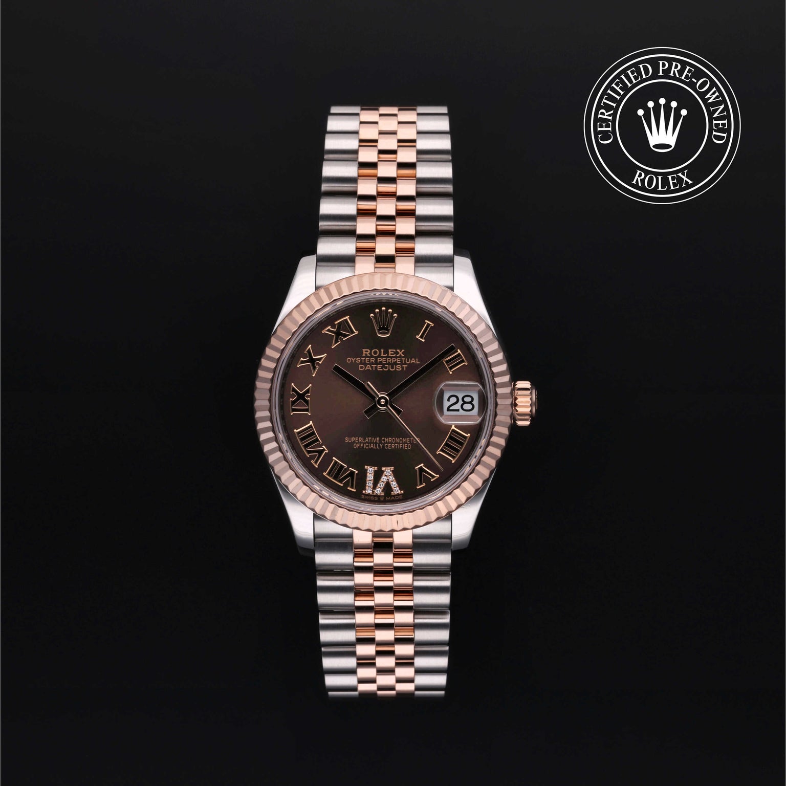 Rolex Certified Pre-owned Lady Datejust M278271-0004 front on black background