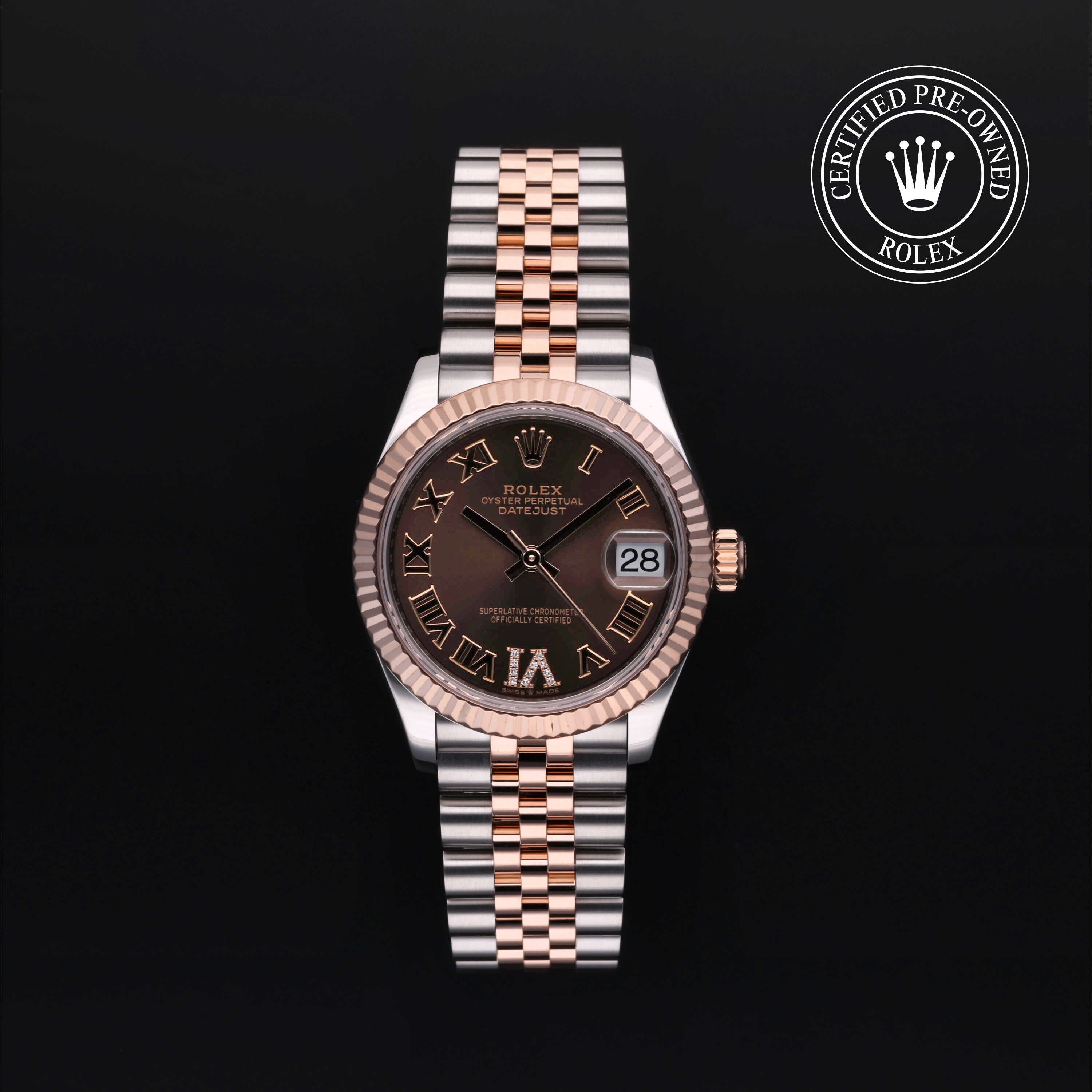 Rolex Certified Pre-owned Lady Datejust M278271-0004 front on black background