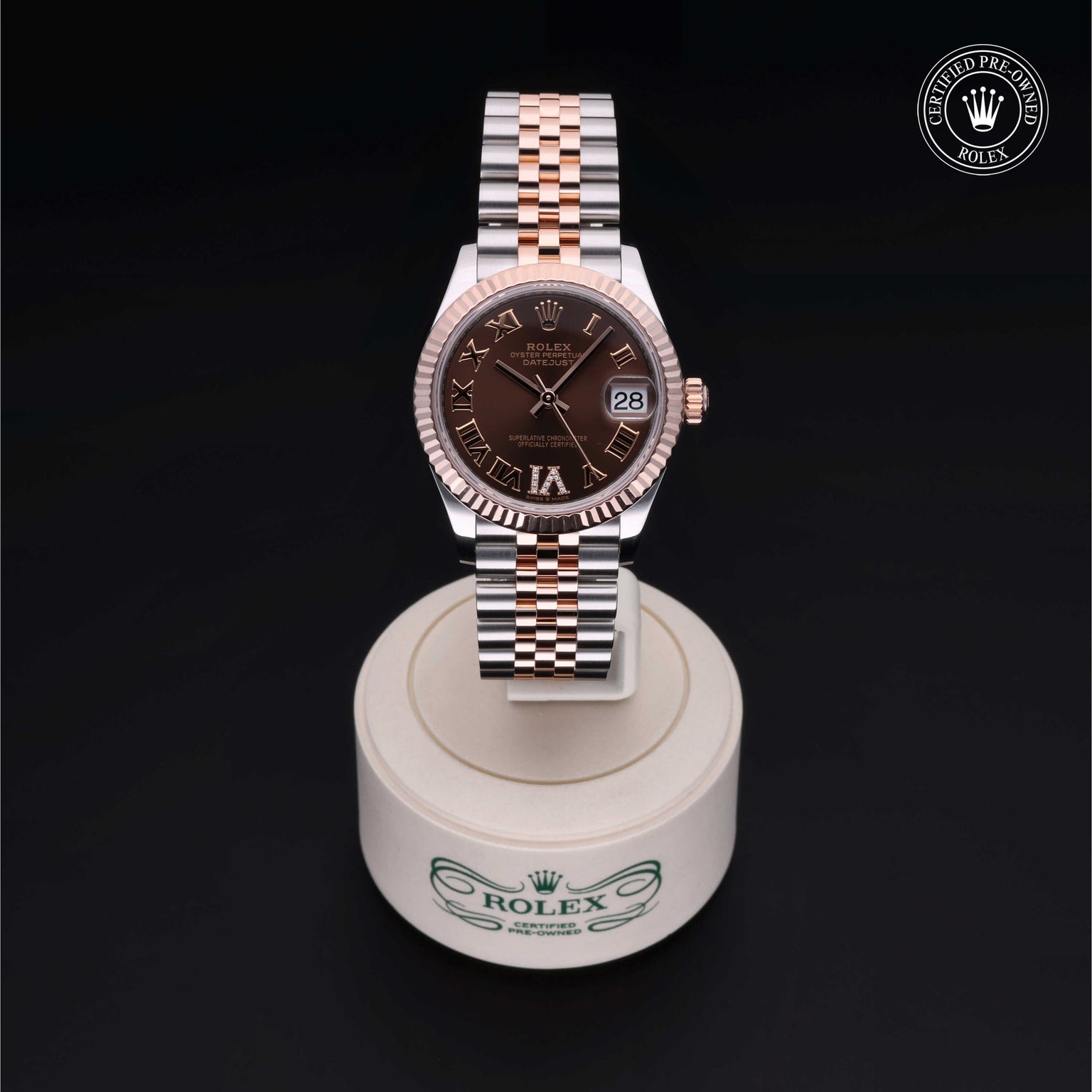 Rolex Certified Pre-owned Lady Datejust M278271-0004 front on black background
