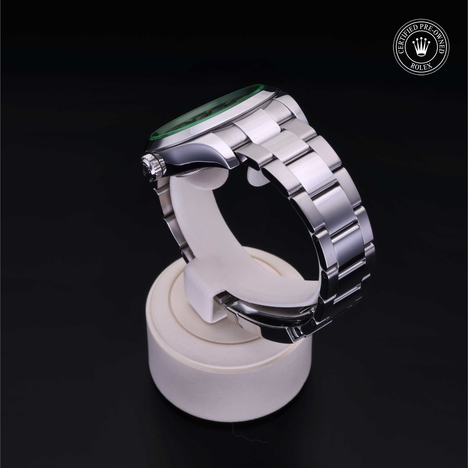 Rolex Certified Pre-owned Milgauss M116400GV-0002 front on black background