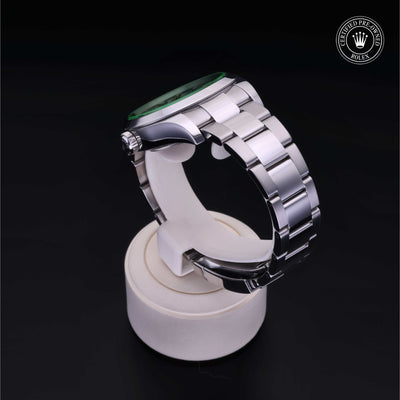 Rolex Certified Pre-owned Milgauss M116400GV-0002 front on black background