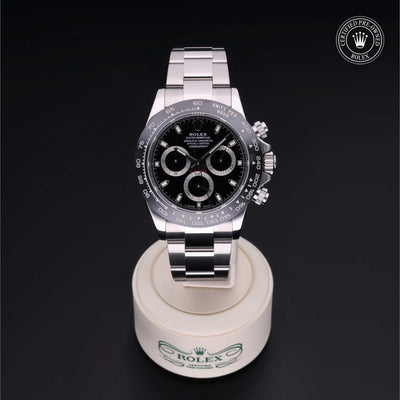 Rolex Certified Pre-owned Daytona M116500LN-0002 front on black background