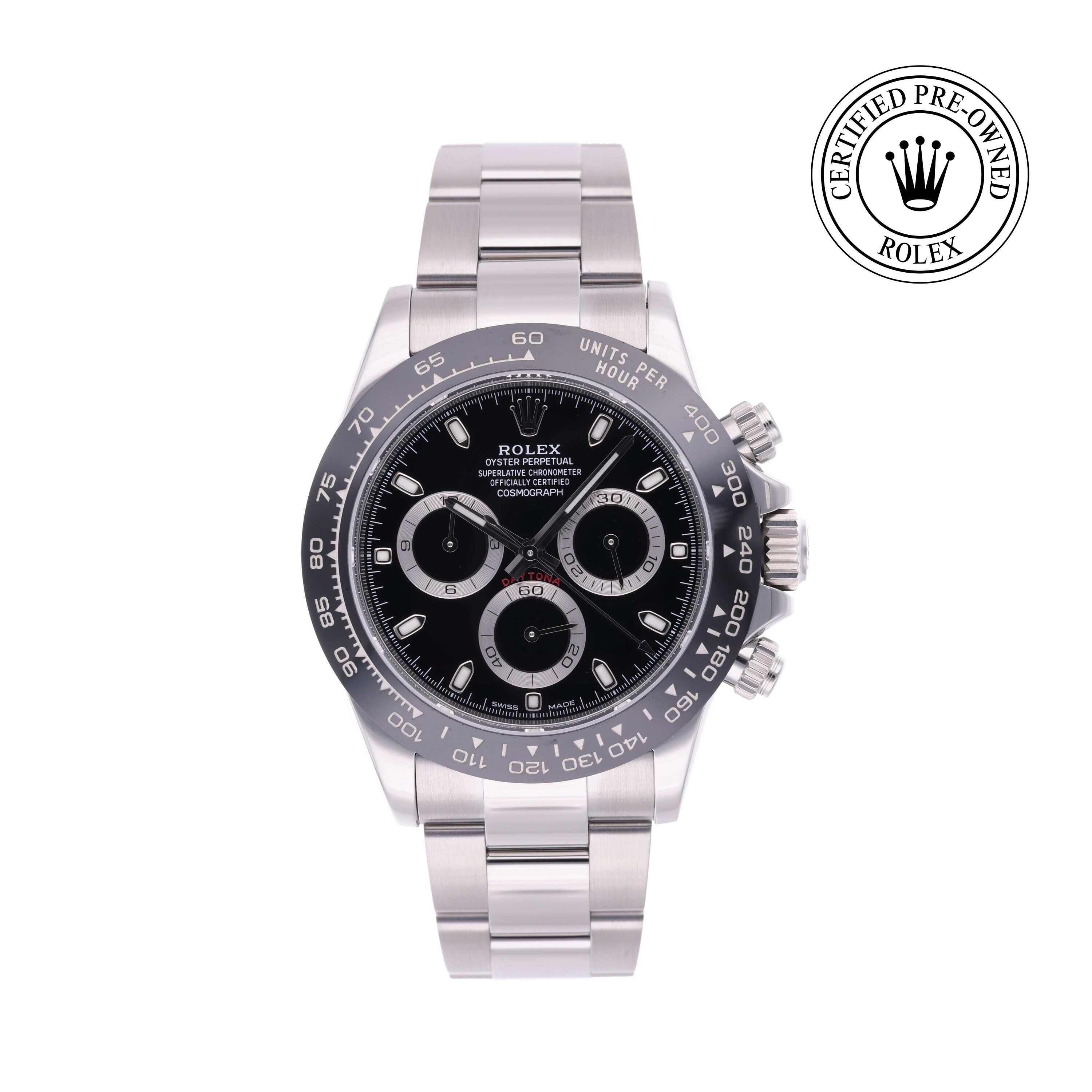 Rolex Certified Pre-owned Daytona M116500LN-0002 front on white background