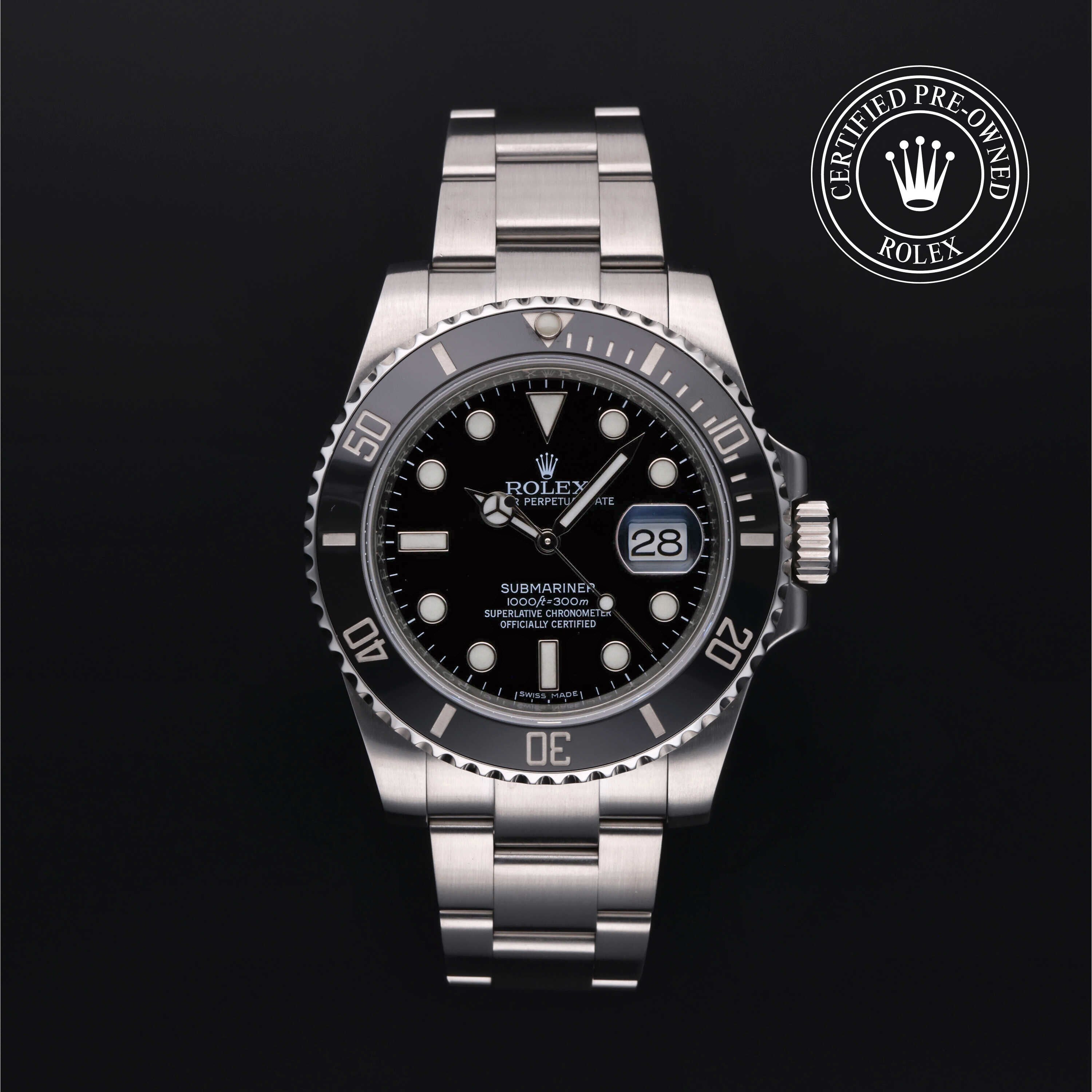 Rolex Certified Pre-owned Submariner M116610LN-0001 front on black background